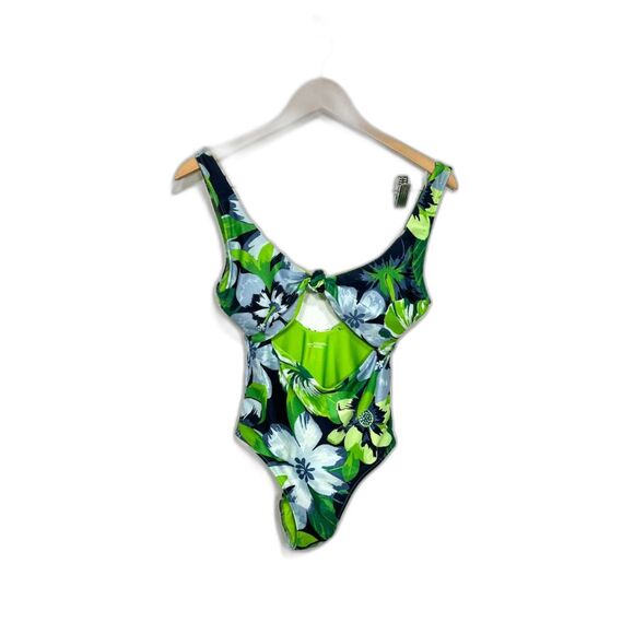Aerie one piece swimsuit full coverage green floral print swimwear scoop back S - Picture 2 of 5